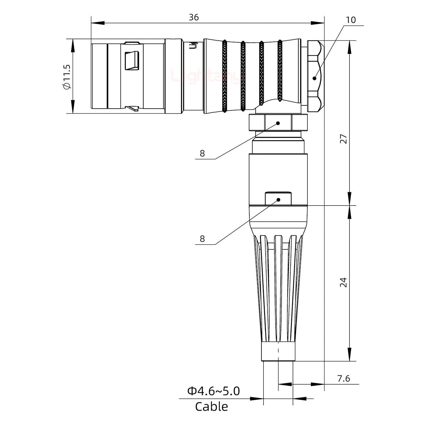 FHG.0K.007.CLAC50Z推拉自鎖帶護套彎式插頭