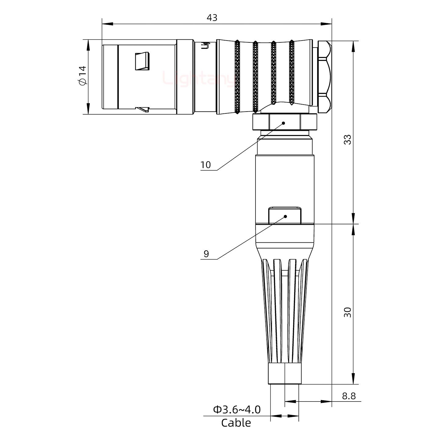 FHG.1K.004.CLAC40Z推拉自鎖帶護(hù)套彎式插頭