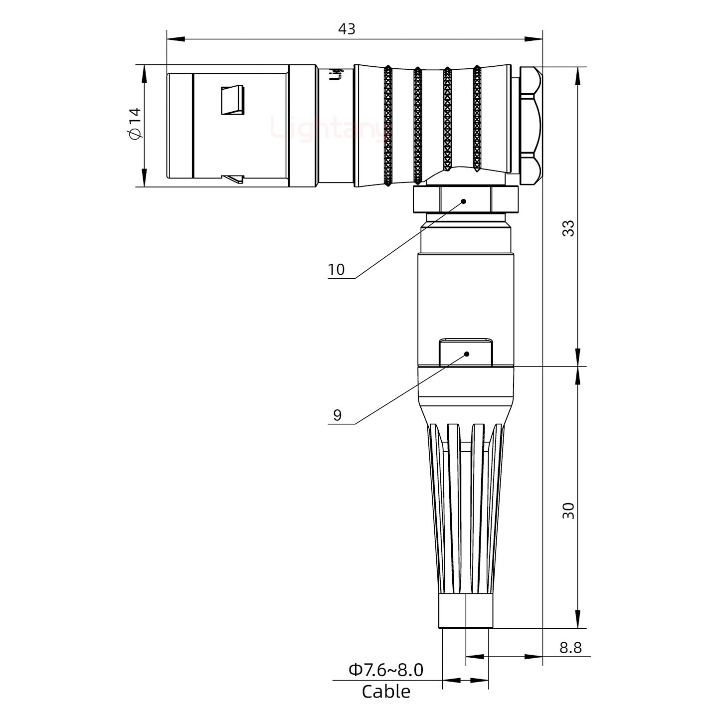 FHG.1K.005.CLAK80Z推拉自鎖帶護(hù)套彎式插頭