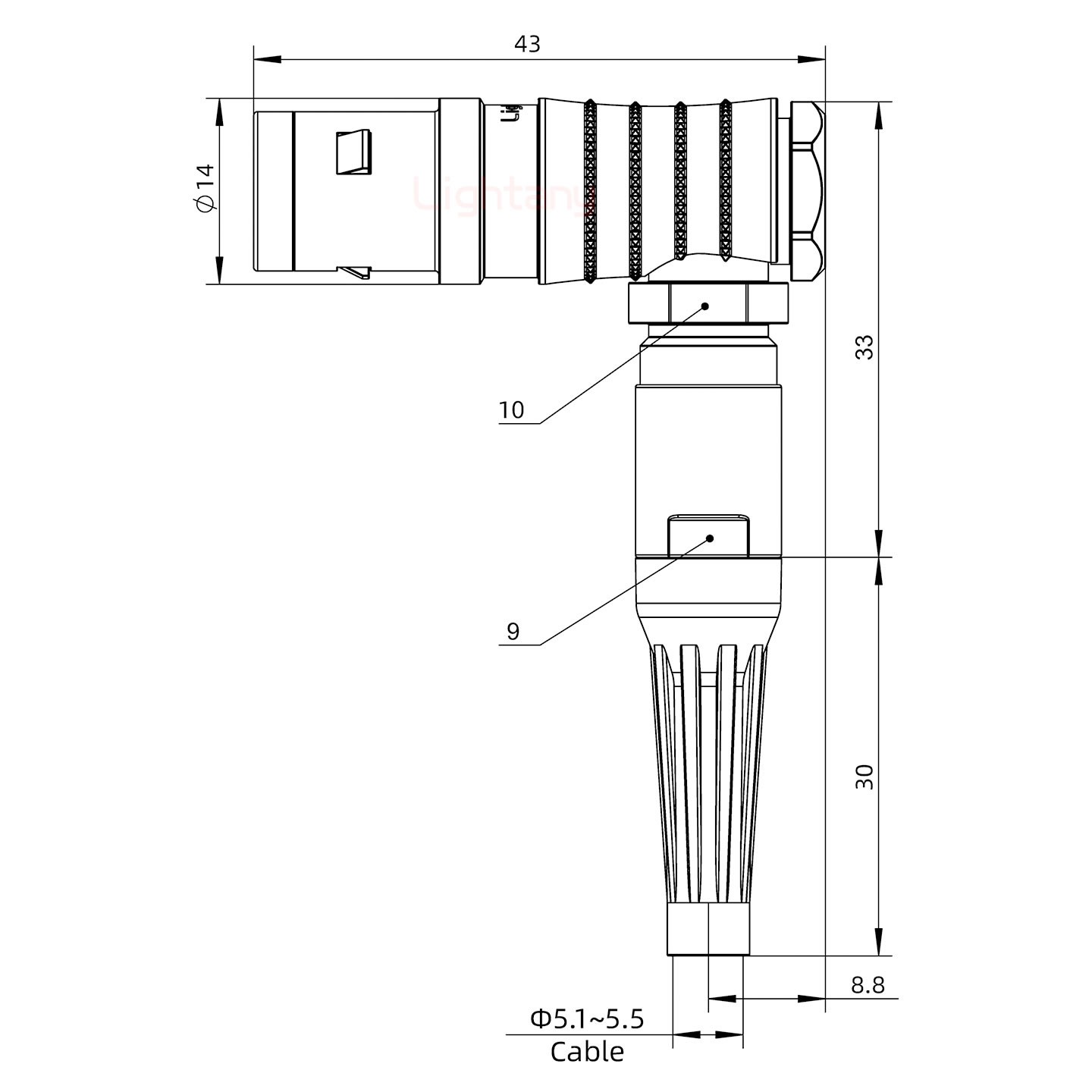 FHG.1K.002.CLAC55Z推拉自鎖帶護(hù)套彎式插頭