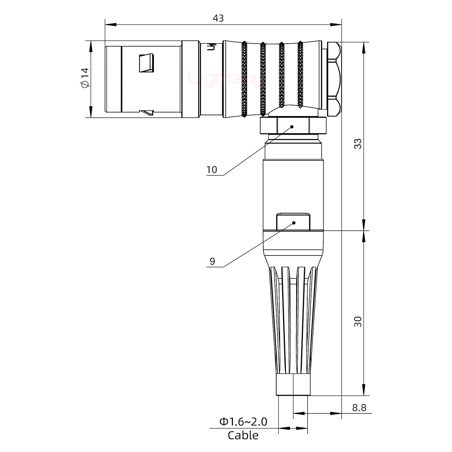 FHG.1K.004.CLAC20Z推拉自鎖帶護套彎式插頭