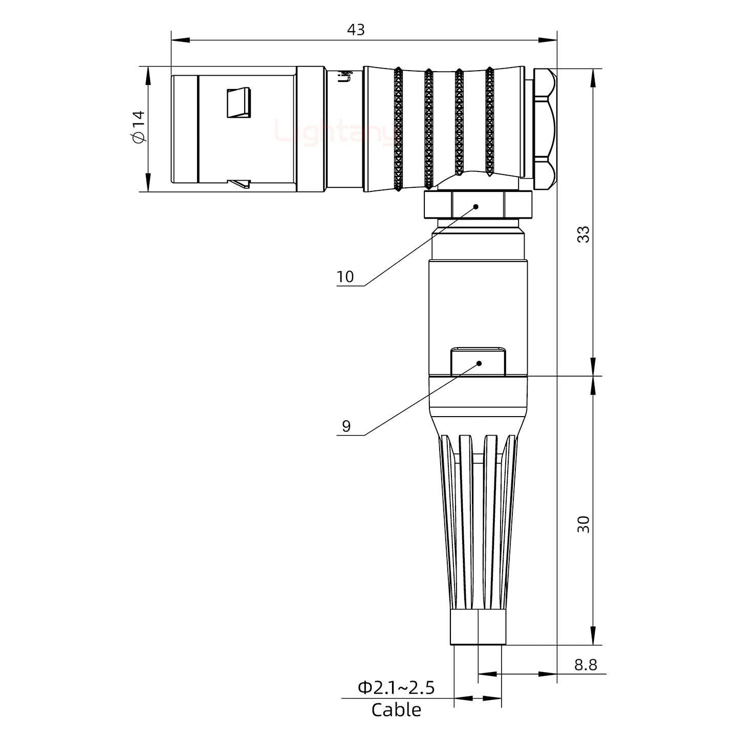 FHG.1K.007.CLAC25Z推拉自鎖帶護套彎式插頭