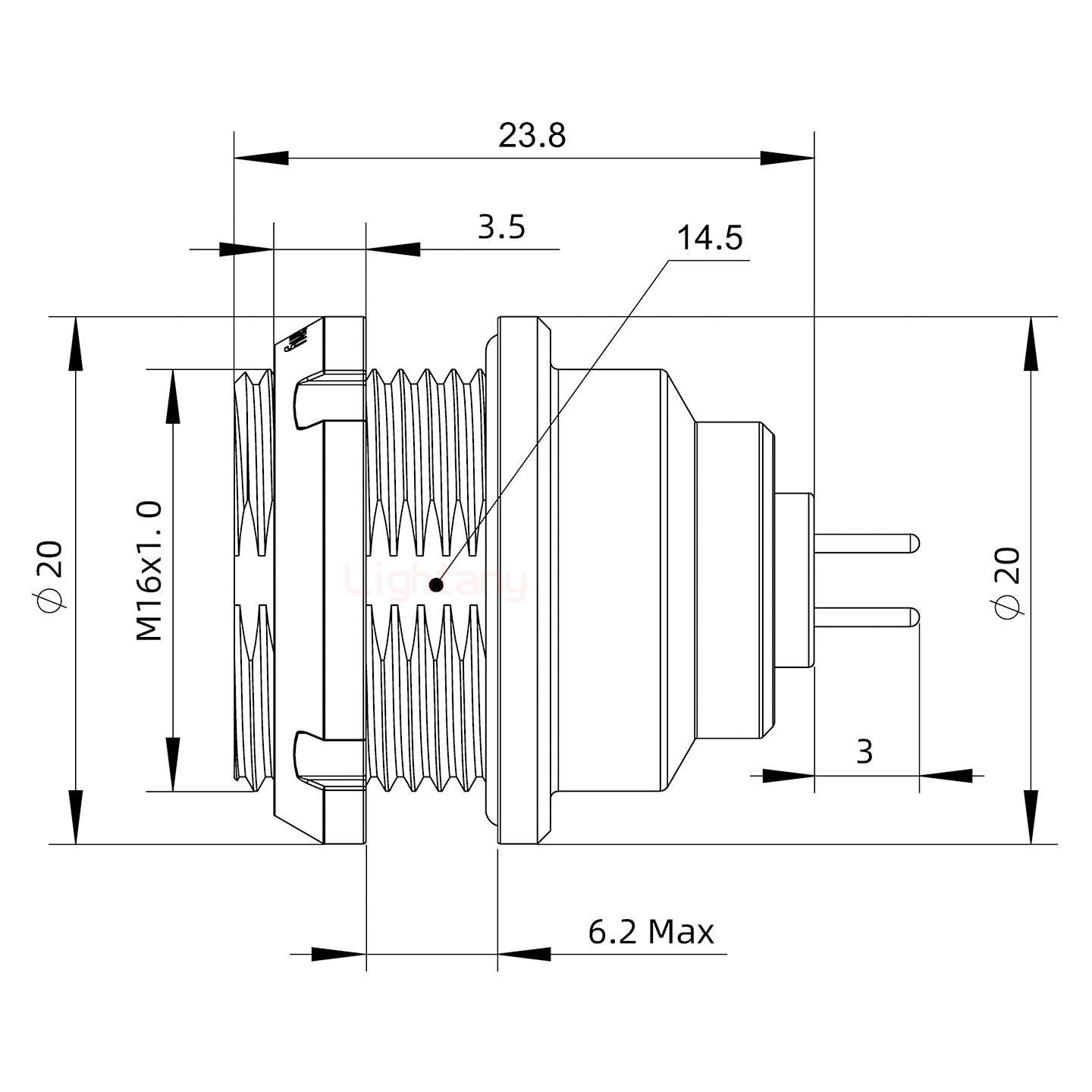 EEG.1K.003.CLN推拉自鎖前螺母插座 PCB直插板